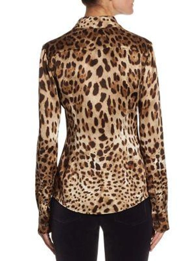 Shop Dolce & Gabbana Leopard Print Silk Blouse In Natural Leo