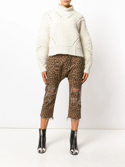 Shop R13 Leopard Printed Cropped Trousers