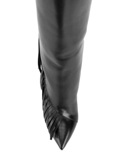 Shop Saint Laurent Niki 105 Fringed Knee High Boots - Black