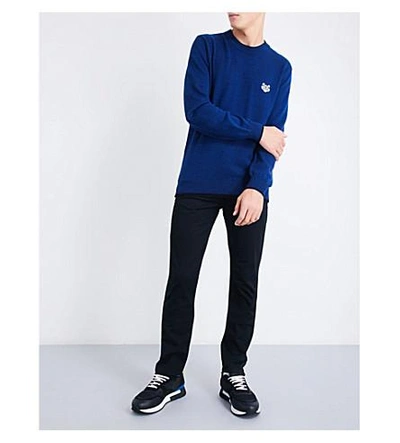 Shop Kenzo Tiger-motif Wool Sweater In Navy Blue