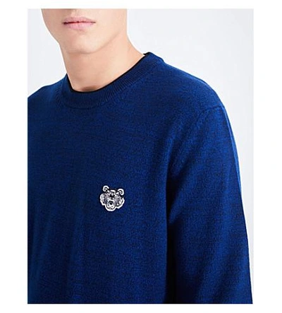 Shop Kenzo Tiger-motif Wool Sweater In Navy Blue