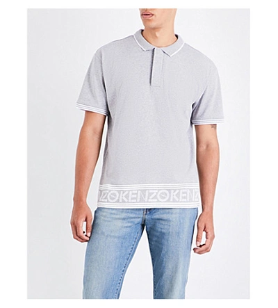 Shop Kenzo Logo-border Cotton Polo Shirt In Dove Grey