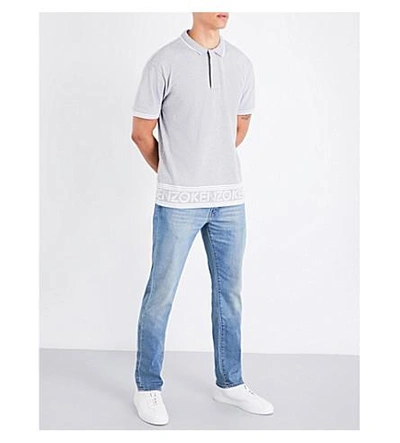Shop Kenzo Logo-border Cotton Polo Shirt In Dove Grey