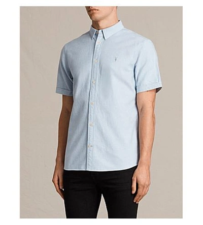 Shop Allsaints Hungtingdon Embroidered Cotton Shirt In Light Blue