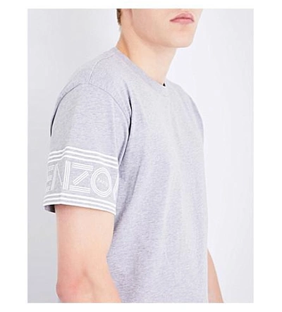 Shop Kenzo Logo-print Cuff Cotton-jersey T-shirt In Dove Grey
