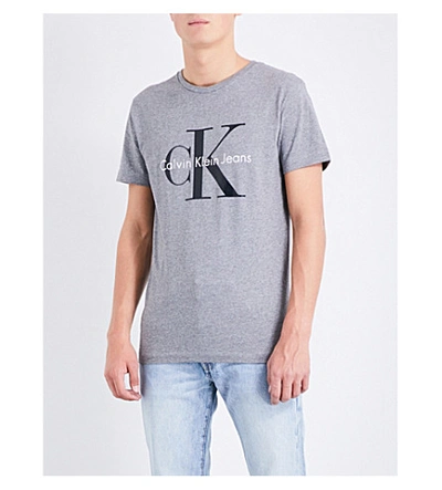 Calvin Klein Logo-print Cotton-jersey T-shirt In Mid Grey Heather