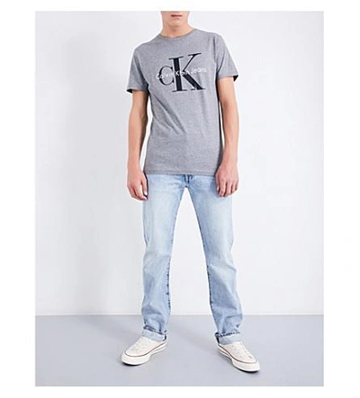 Shop Calvin Klein Logo-print Cotton-jersey T-shirt In Mid Grey Heather
