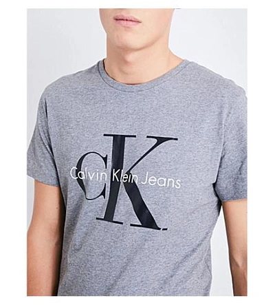 Shop Calvin Klein Logo-print Cotton-jersey T-shirt In Mid Grey Heather