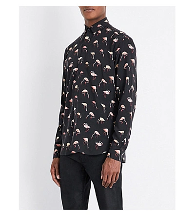Shop Saint Laurent Flamingo-print Regular-fit Woven Shirt In Black Pink