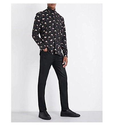 Shop Saint Laurent Flamingo-print Regular-fit Woven Shirt In Black Pink