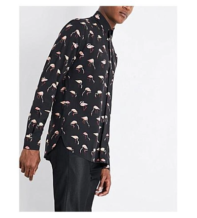 Shop Saint Laurent Flamingo-print Regular-fit Woven Shirt In Black Pink