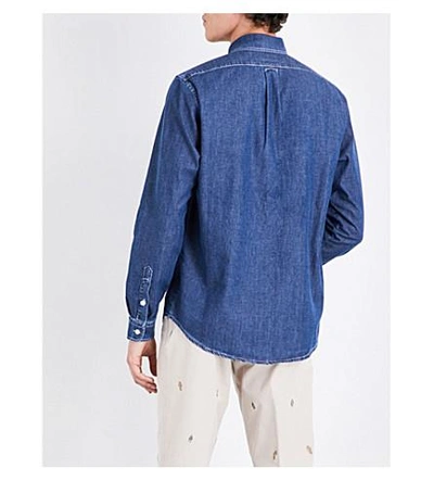 Shop Kenzo Tiger-motif Casual-fit Denim Shirt In Navy Blue