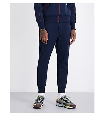 Junya Watanabe Contrast-trim Skinny Mid-rise Jersey Jogging Bottoms In Navy Burgundy