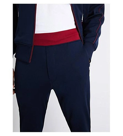 Shop Junya Watanabe Contrast-trim Skinny Mid-rise Jersey Jogging Bottoms In Navy Burgundy