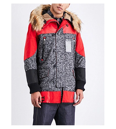 Shop Junya Watanabe X The North Face Wool-blend Parka Jacket In Black White Red