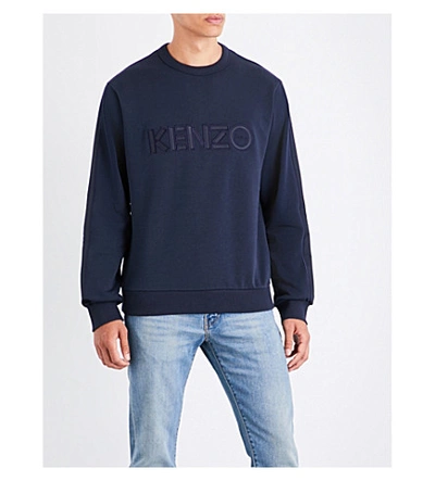 Kenzo Logo-embroidered Cotton-jersey Sweatshirt In Navy Blue