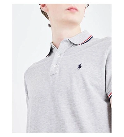 Shop Polo Ralph Lauren Logo-embroidered Cotton-piqué Polo Shirt In Spring Heather
