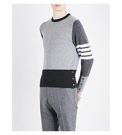 Thom Browne Fun Mix Knitted Cashmere Sweater In Tonal Grey