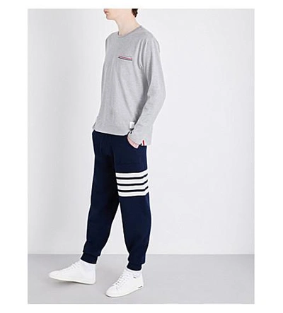 Shop Thom Browne Striped-pocket Cotton-jersey T-shirt In Light Grey