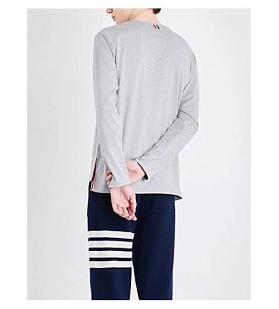 Shop Thom Browne Striped-pocket Cotton-jersey T-shirt In Light Grey