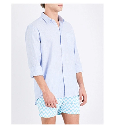 Vilebrequin Striped Linen And Cotton-blend Shirt In Blue Wht