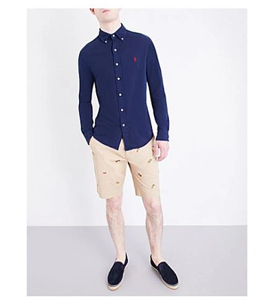Shop Polo Ralph Lauren Regular-fit Featherweight Cotton-mesh Shirt In Newport Navy