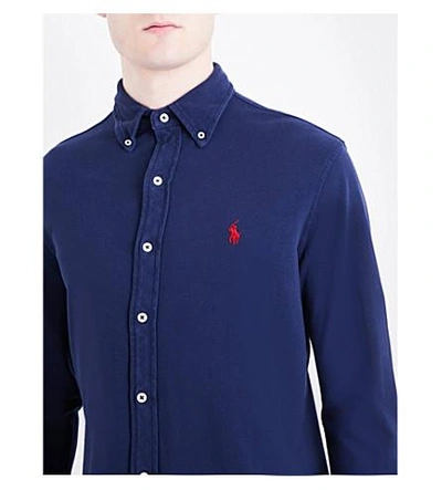 Shop Polo Ralph Lauren Regular-fit Featherweight Cotton-mesh Shirt In Newport Navy