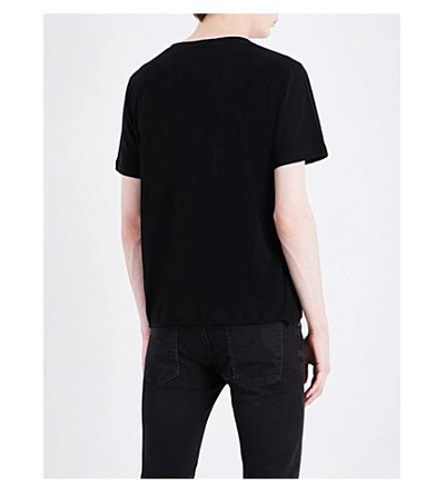 Shop Saint Laurent Logo-print Cotton-jersey T-shirt In Black Metallic Blue