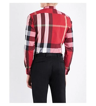 Shop Burberry Thornaby Check-print Regular-fit Cotton-blend Shirt In Parade Red