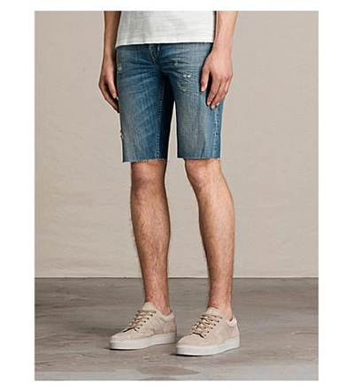 Shop Allsaints Ildham Switch Slim-fit Denim Shorts In Indigo Blue