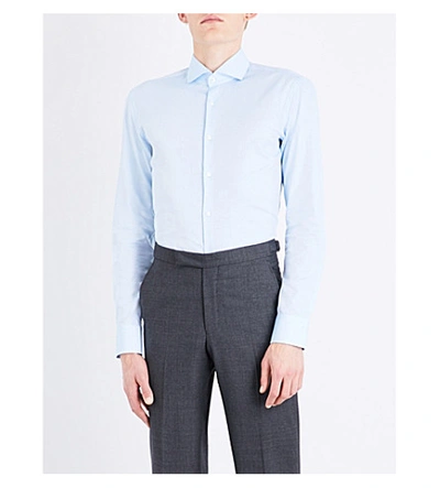 Hugo Boss Slim-fit Single-cuff Cotton Shirt In Turquoise/aqua