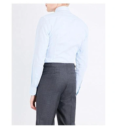 Shop Hugo Boss Slim-fit Single-cuff Cotton Shirt In Turquoise/aqua