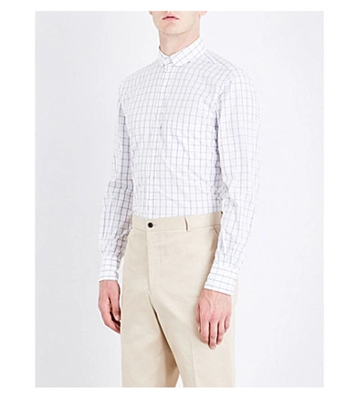 Thom Browne Windowpane Check-pattern Slim-fit Cotton Shirt In Med Grey