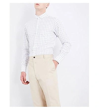 Shop Thom Browne Windowpane Check-pattern Slim-fit Cotton Shirt In Med Grey