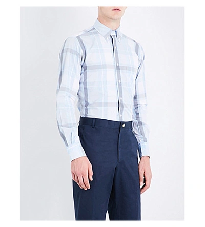 Thom Browne Check-pattern Regular-fit Cotton-poplin Shirt In Light Blue