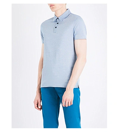 Hugo Boss Striped Cotton Polo Shirt In Turquoise/aqua