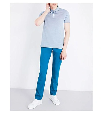 Shop Hugo Boss Striped Cotton Polo Shirt In Turquoise/aqua