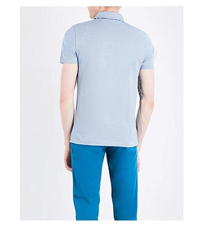 Shop Hugo Boss Striped Cotton Polo Shirt In Turquoise/aqua