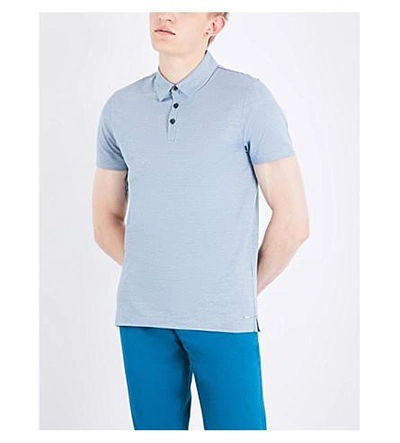 Shop Hugo Boss Striped Cotton Polo Shirt In Turquoise/aqua