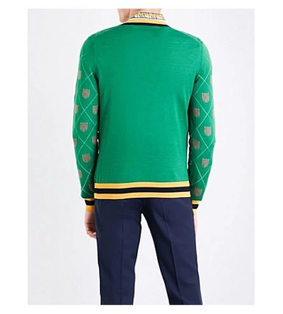Shop Gucci Tiger-intarsia Wool Jumper In Green Pink Yellow