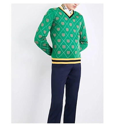 Shop Gucci Tiger-intarsia Wool Jumper In Green Pink Yellow