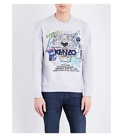 Kenzo Tiger-embroidered Cotton Sweatshirt In Pale Grey