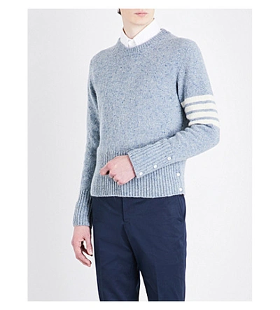 Thom Browne Striped-sleeve Wool And Mohair-blend Jumper In Pale Blue