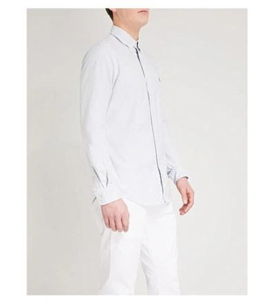 Shop Polo Ralph Lauren Striped Oxford Fit Single Cuff Shirt In Bsr Blue/white Stripe