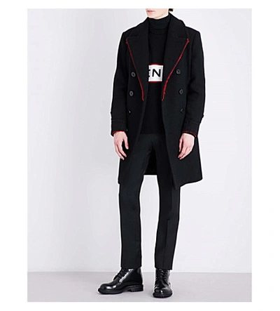 Shop Givenchy Frayed Wool-blend Coat In Black Red