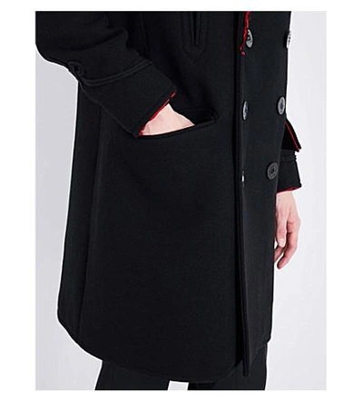 Shop Givenchy Frayed Wool-blend Coat In Black Red
