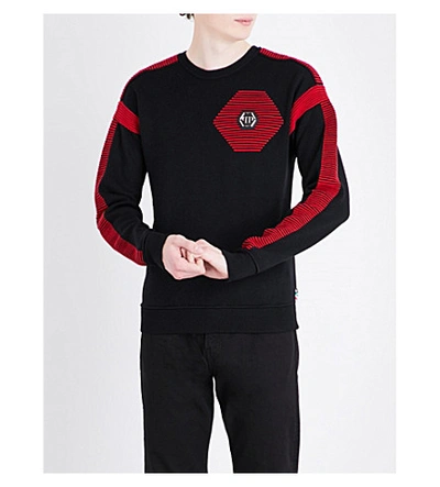 Philipp Plein Panelled Wool Jumper In Black Red