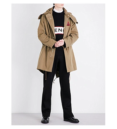 Shop Givenchy Triangle Cotton Parka Coat In Light Khaki