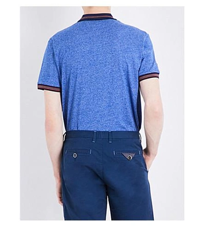 Shop Ted Baker Fore Marl Cotton-blend Polo Shirt In Bright Blue