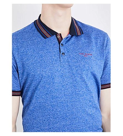 Shop Ted Baker Fore Marl Cotton-blend Polo Shirt In Bright Blue